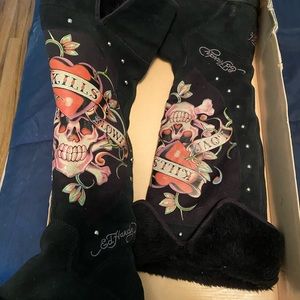 Knee high Ed Hardy boots